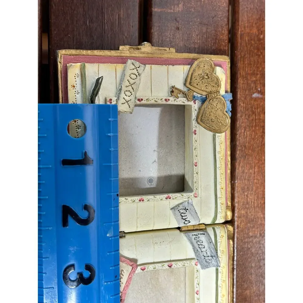 Vintage Sculpted Resin Book Style Double Photo Frame Heart Cottage Shabby Chic